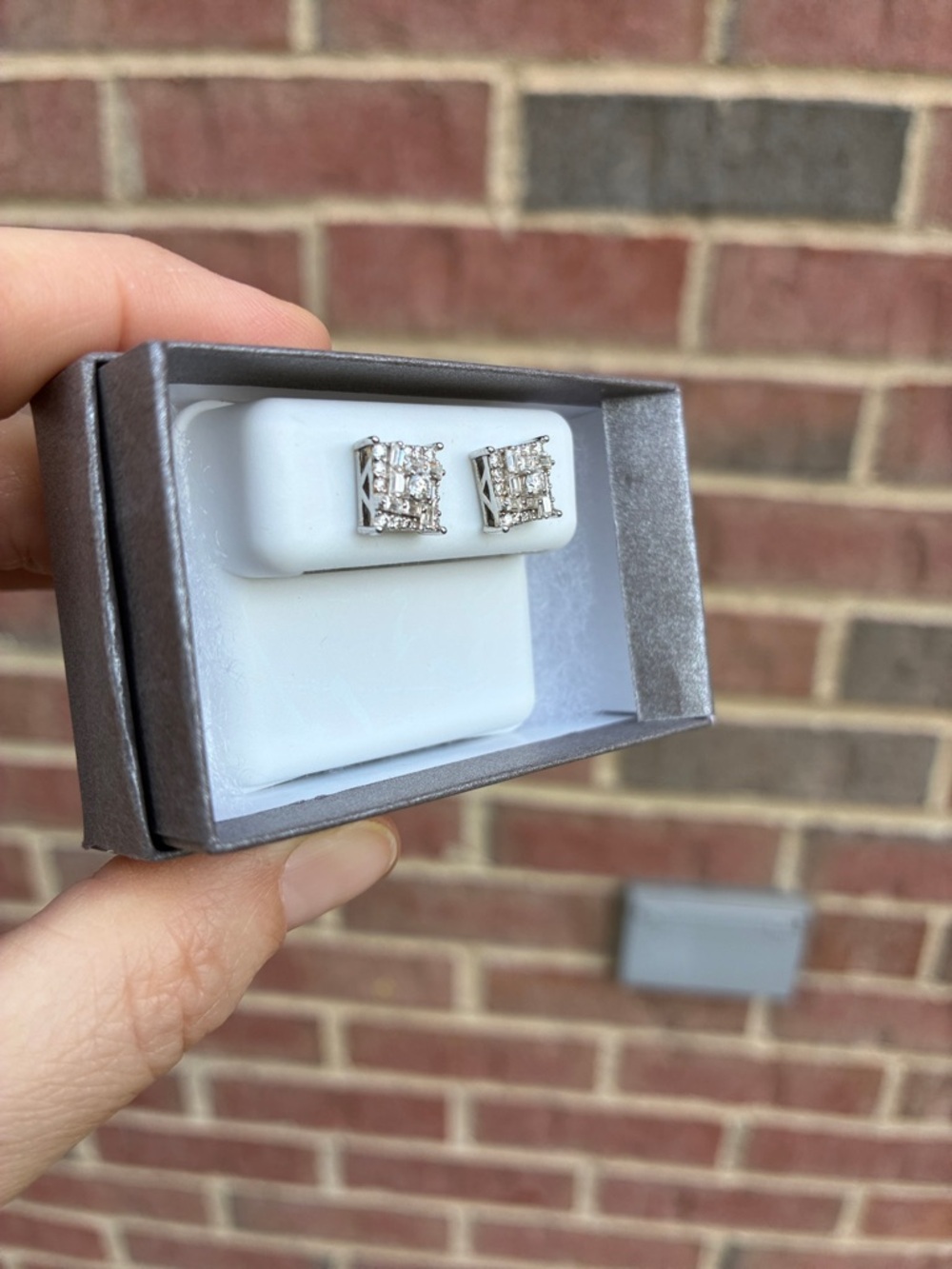 Diamond-Cut Square Halo Stud Earrings - Silver Tone Moissanite .69 CT NIB $199 - Picture 3 of 5